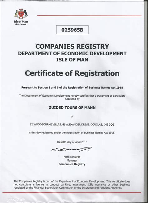 Certificate of Registration .